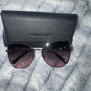 Salvatore Ferragamo Silver Frame Sunglasses with Purple Gradient Lenses